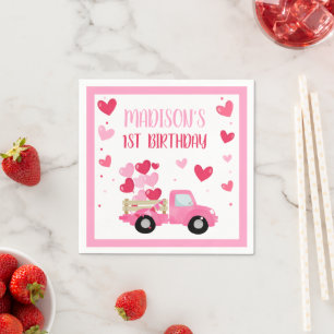 Valentine Sweetheart Pink 1. Geburtstag Party Deko Serviette
