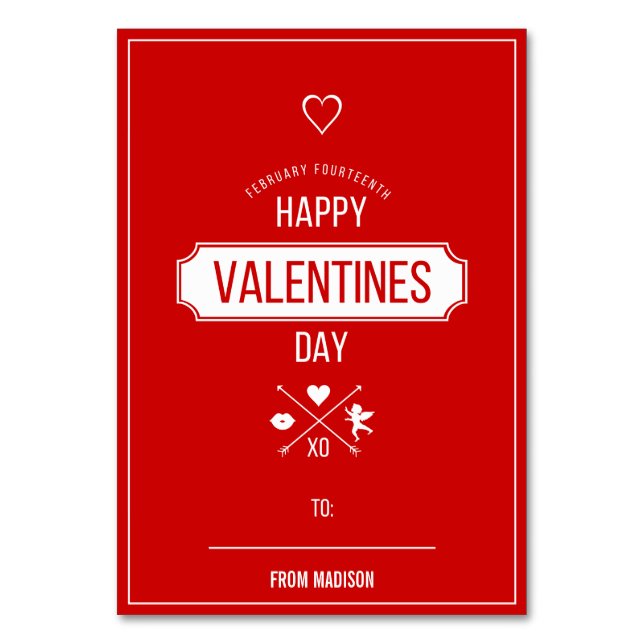 Valentine Symbols Klassenzimmer Valentine Card Tischnummer (Vorderseite)