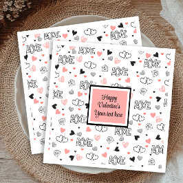 Valentine Tablescape Love Text Sketch Style Napkin Serviette