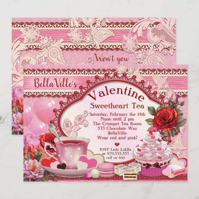 Valentine Tea Party Einladungen (Vorne/Hinten)