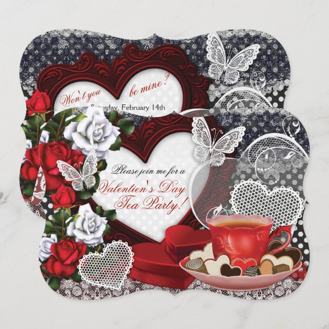 Valentine Tea Party Einladungen (Vorne/Hinten)