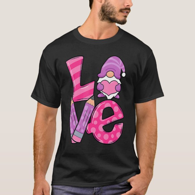 Valentine Teacher Squad Gnome Love Sweethearts Hea T-Shirt (Vorderseite)