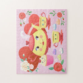 Valentine Teapot, Teacups und Rose mit Herz Puzzle