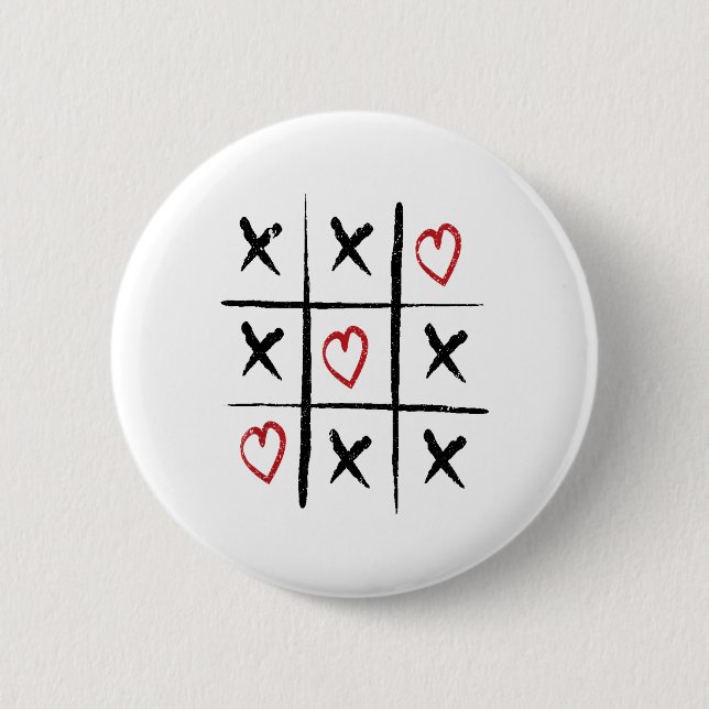 Valentine Tic Tac Toe Herztag Button (Vorderseite)