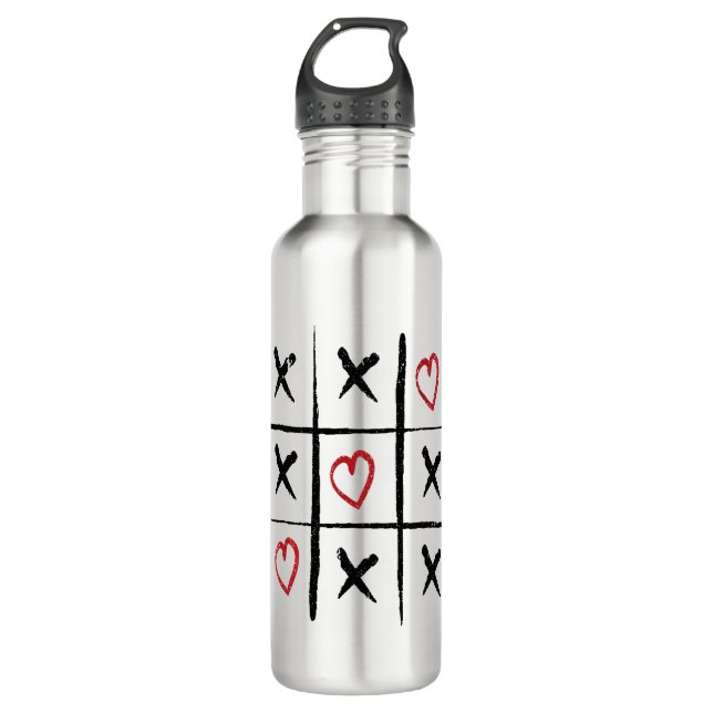 Valentine Tic Tac Toe Herztag Edelstahlflasche (Vorderseite)