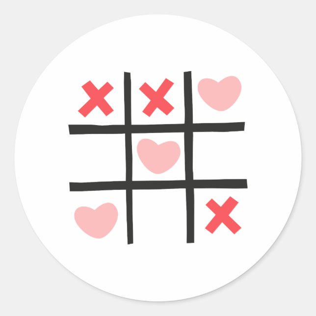 Valentine Tic Tac Toe Runder Aufkleber (Vorderseite)