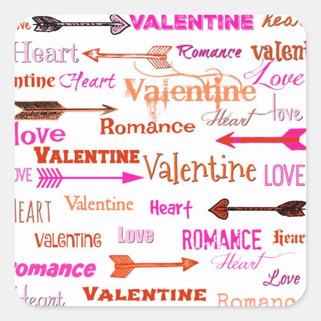 Valentine Typografie Quadratischer Aufkleber (Vorderseite)