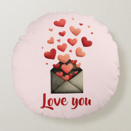 Valentine-Umschlag-Design "Love You" Rundes Kissen