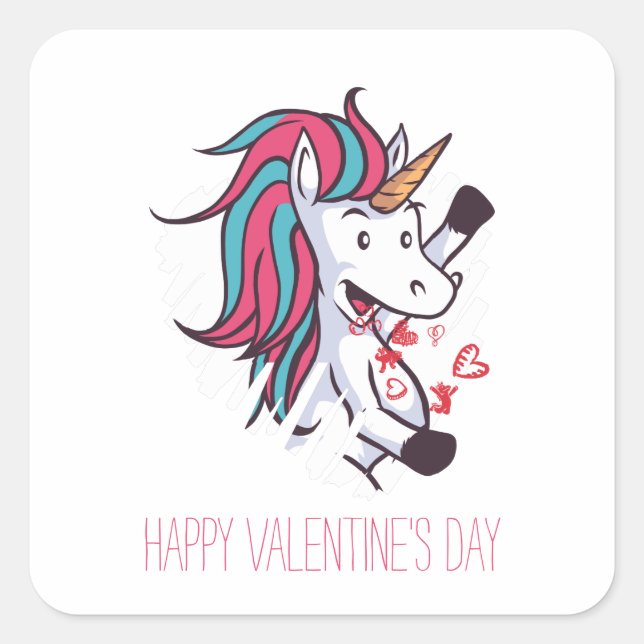 Valentine Unicorn Quadratischer Aufkleber (Vorderseite)