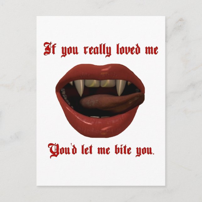 Valentine Vampire Ließ mir beißen Sie Liebe Postkarte (Vorderseite)