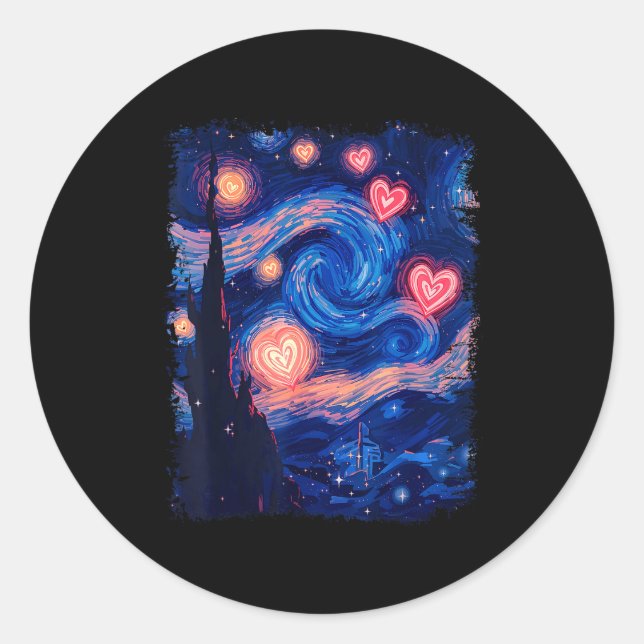 Valentine Van Gogh Starry Night Heart Matching Cou Runder Aufkleber (Vorderseite)