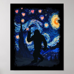 Valentine Van Gogh Sternennacht Bigfoot Sasquatch Poster