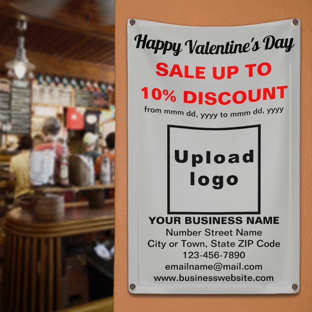 Valentine-Verkauf auf grauem Banner (Business Valentine sale on gray banner. Signage to attract more customers.)