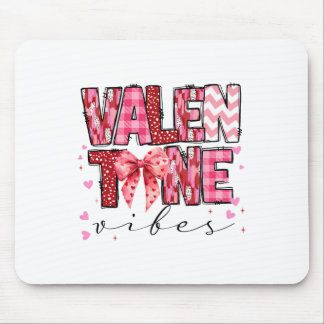 Valentine Vibes Valentines Day Pink Bow Girl Women Mousepad