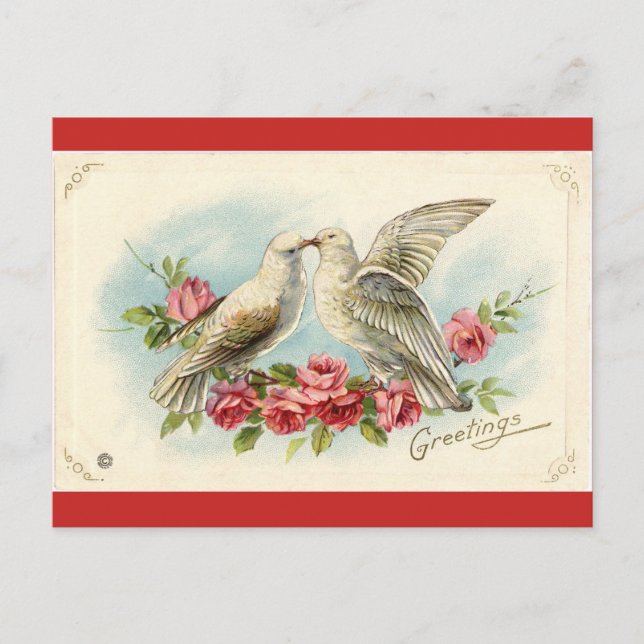 Valentine Vintag Doves Postkarte (Vorderseite)