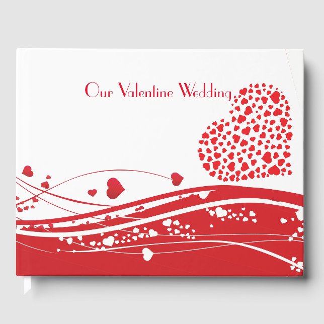 Valentine Wedding Red White Hearts Gästebuch (Vorderseite)
