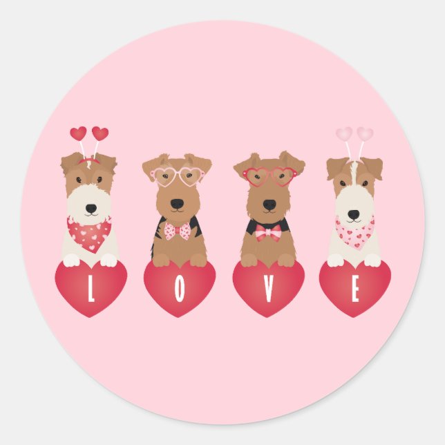 Valentine Welsh Wire Fox Terrier Dogs Runder Aufkleber (Vorderseite)