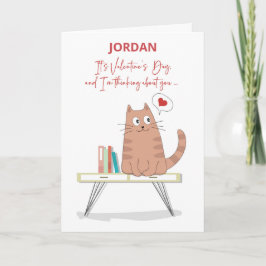 Valentine Whimsical Cat on Table Thinking Karte