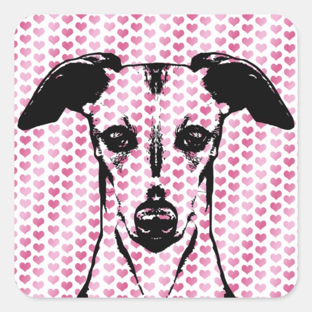 Valentine - Whippet-Silhouette Quadratischer Aufkleber (Vorderseite)