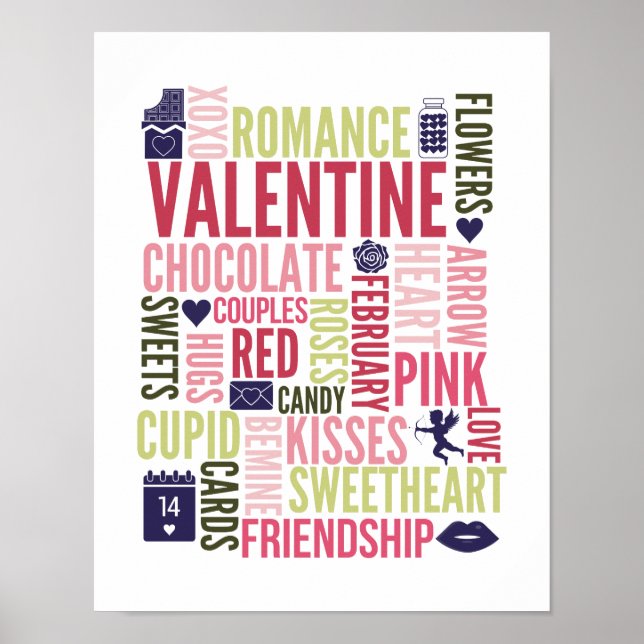 Valentine Words Valentine's Day Poster-Zeichen Poster (Vorne)