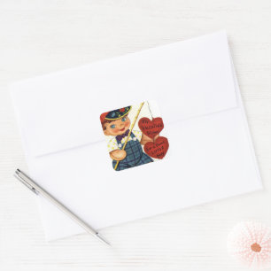 Valentine wünscht Vintagen Jungen Quadratischer Aufkleber