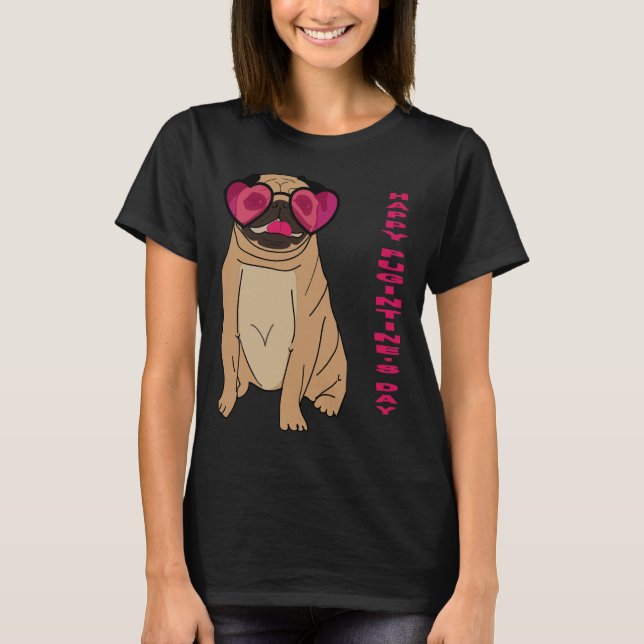 Valentine&x27;s Mops Pink Heart Liebe Glasses Clas T-Shirt (Vorderseite)
