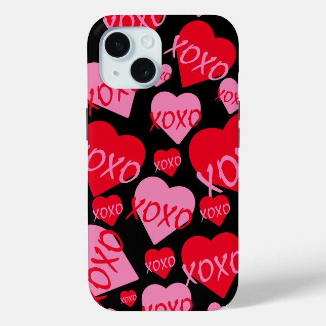 Valentine XOXO Herz rosa rotes Muster Modernes Sch Case-Mate iPhone Hülle (Rückseite)