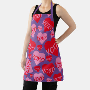 Valentine XOXO Herzrosa rotes Muster Lila Schürze