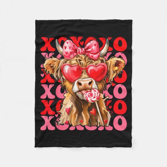 Valentine Xoxo Highland Cow Cute Coquette Bow West Fleecedecke (Vorderseite)