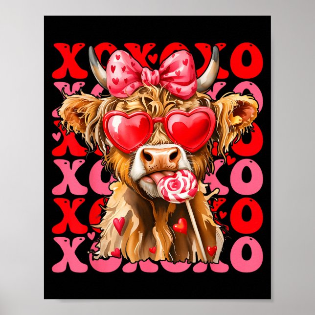 Valentine Xoxo Highland Cow Cute Coquette Bow West Poster (Vorne)