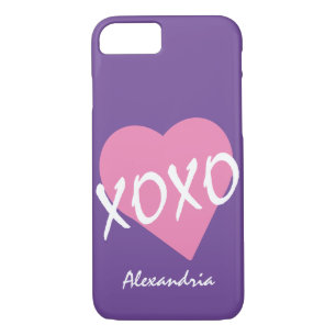 Valentine XOXO Kisses Hugs Pink Heart Lila Case-Mate iPhone Hülle