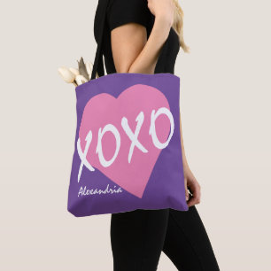 Valentine XOXO Pink Heart Hugs Kisses Lila