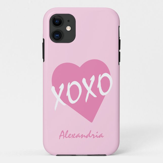 Valentine XOXO Rosa Herz Schwarz Case-Mate iPhone Hülle (Rückseite)