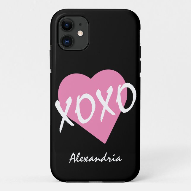 Valentine XOXO Rosa Herz Schwarz Case-Mate iPhone Hülle (Rückseite)