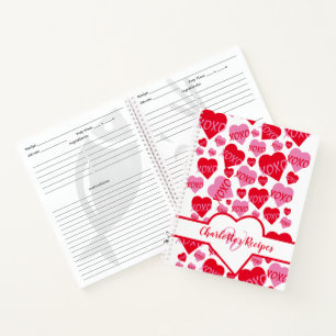 Valentine XOXO Rotes Rosa Herz Weißes Rezept Notizbuch