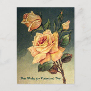 Valentine Yellow Roses Vintage Postkarte