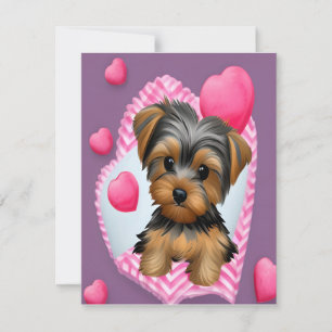 Valentine Yorkie und Herzen Notizkarte Mitteilungskarte