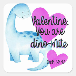 Valentine You are Dino-mite Blue Dinosaurierherzen Quadratischer Aufkleber