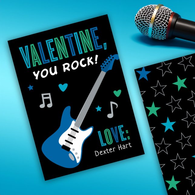 Valentine You Rock Blue Gitarre Kinder Valentinsta Einladung (Von Creator hochgeladen)