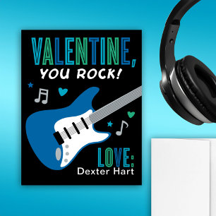 Valentine You Rock Blue Gitarre Kinder Valentinsta Feiertagskarte