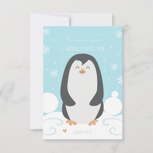 Valentinenkarte für Pinguine und Schnee Karte (Vorderseite)