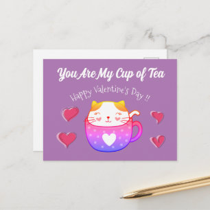 Valentinenkarte mit einer Katze in einer Teetasse Postkarte