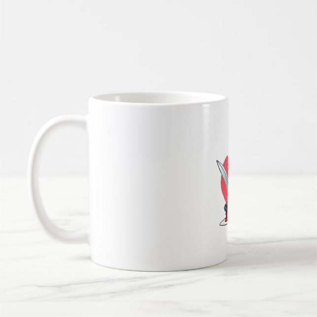 Valentinenkatze mit Messer Kaffeetasse (Links)
