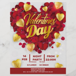 Valentines 3D Golden & Red Hearts Party Flyer