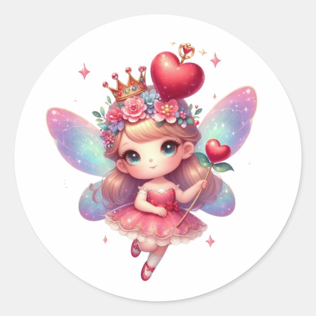 Valentines Adorable Fairy Runder Aufkleber (Vorderseite)