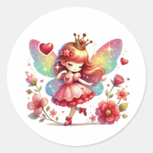 Valentines Adorable Fairy Runder Aufkleber
