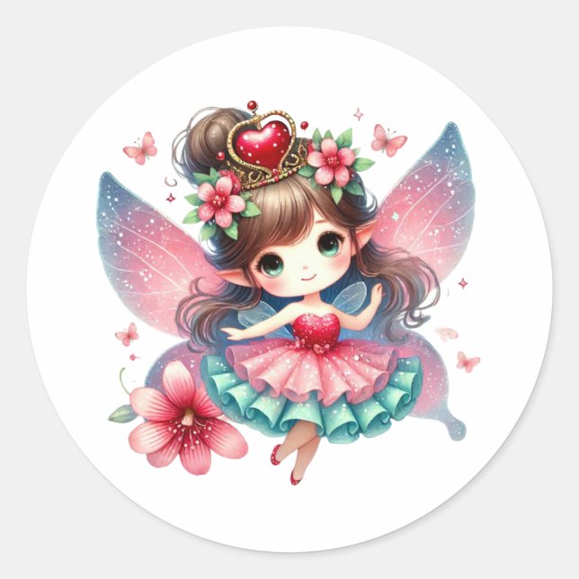 Valentines Adorable Fairy Runder Aufkleber (Vorderseite)
