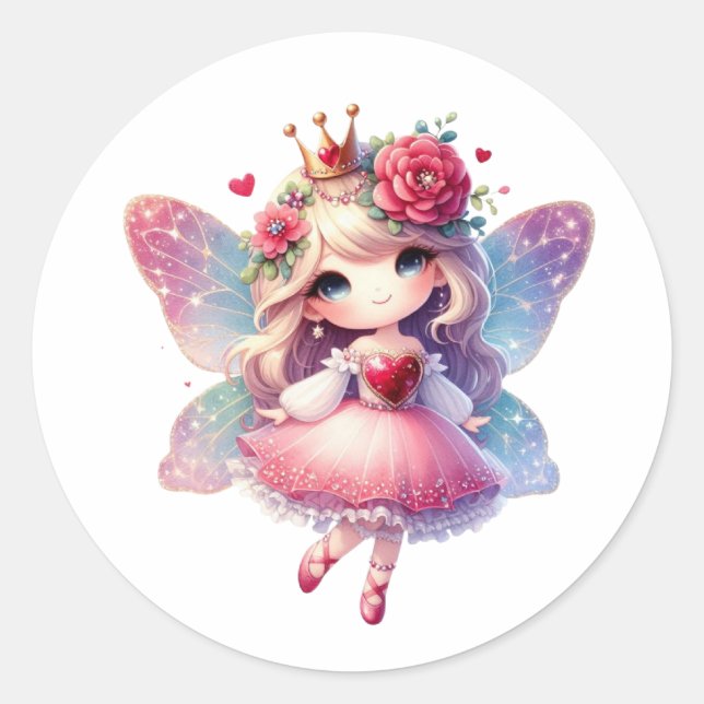 Valentines Adorable Fairy Runder Aufkleber (Vorderseite)