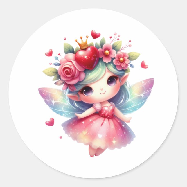 Valentines Adorable Fairy Runder Aufkleber (Vorderseite)