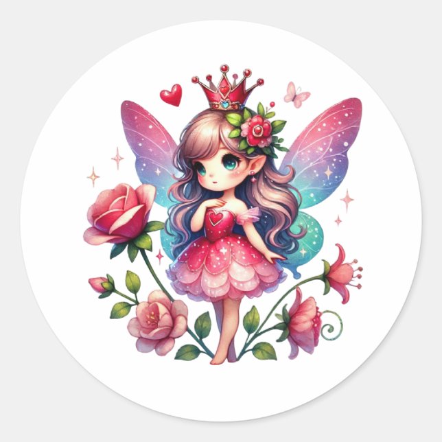 Valentines Adorable Fairy Runder Aufkleber (Vorderseite)